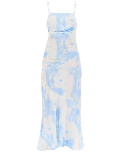 Ganni Maxi Printed Tie-Dye Satin Dress With R - Blue