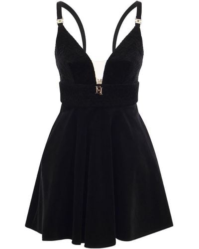 Elisabetta Franchi Mini Dress In Velvet With Cups - Black