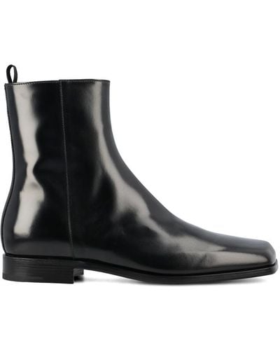 Prada Jokoto Leather Zip Ankle Boots - Black
