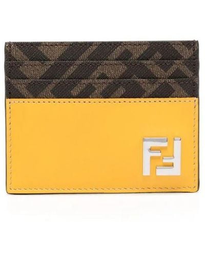 Fendi Ff Logo-plaque Leather Cardholder - Yellow