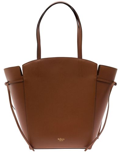 Mulberry 'clovelly' Brown Shoulder Bag With Laminated Logo In Smooth Leather Woman