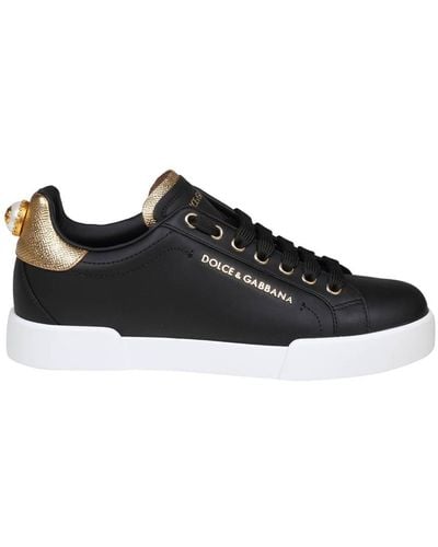 Dolce & Gabbana Logo Portofino Leather Sneaker - Black
