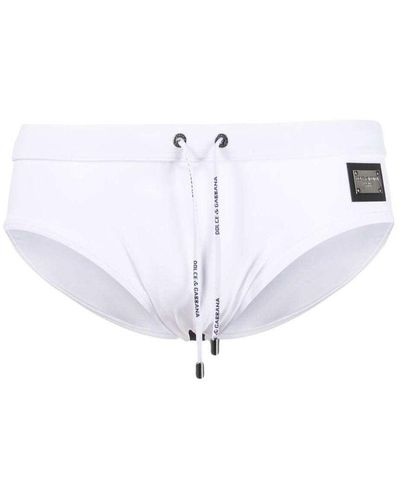 Dolce & Gabbana Swim Briefs With Branded Drawstring And Logo Tag - White