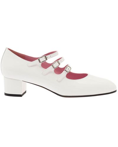 CAREL PARIS 'kina' White Mary Janes With Straps And Block Heel In Patent Leather Woman - Pink