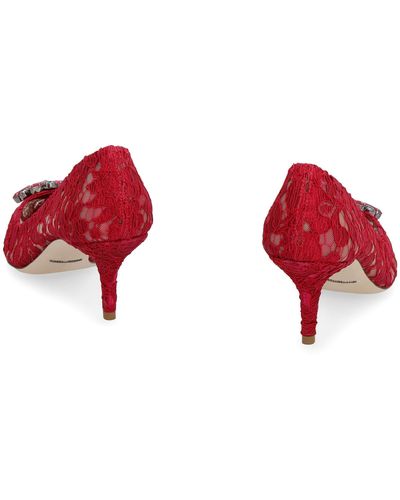 Dolce & Gabbana Bellucci Embellished Lace Court Shoes - Red