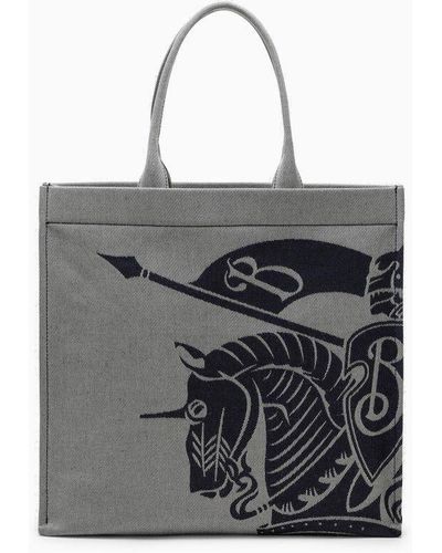 Burberry Medium Canvas Tote Bag With Logo - Grey