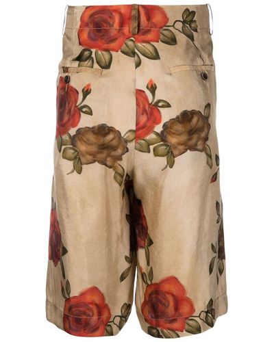 Uma Wang Floral-print Knee-length Shorts - Natural