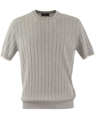 Peserico T-shirt In Pure Cotton Crépe Yarn - Gray