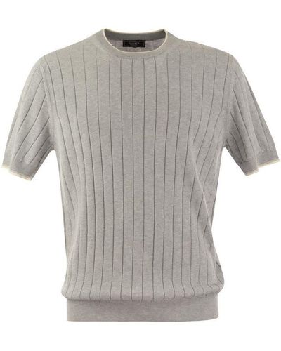 Peserico T-shirt In Pure Cotton Crépe Yarn - Grey