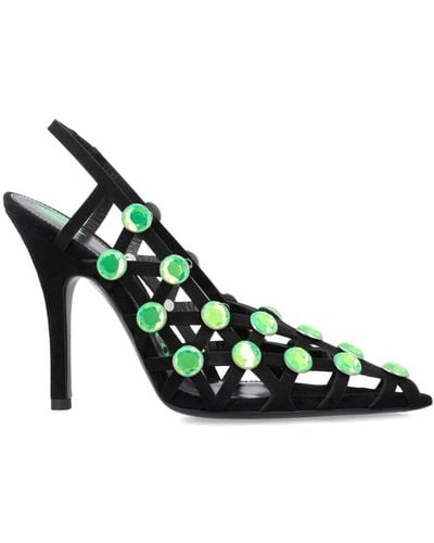 The Attico Grid Slingback Black And Fluo Freen Pump - Green