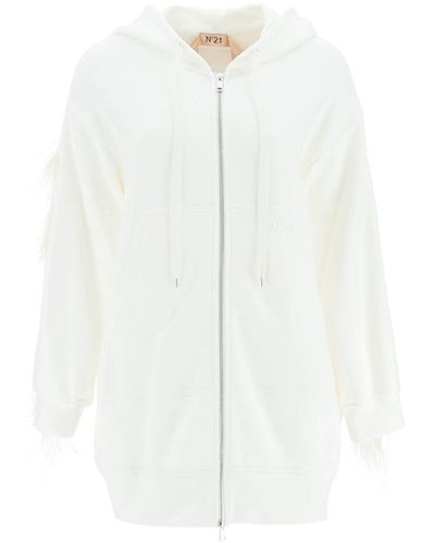 N°21 Oversized Hoodie With Feathers - White