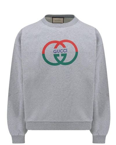 Gucci Interlocking G-print Crewneck Cotton-jersey Sweatshirt - Grey