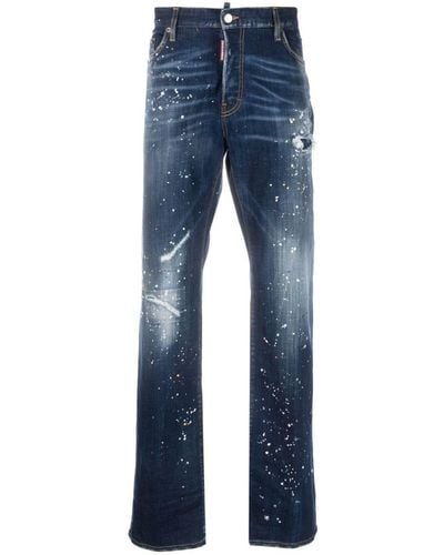 DSquared² Twimphony Paint-splatter Straight-leg Jeans - Blue