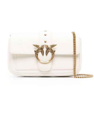 Pinko 'love One Pocket' Shoulder Bag With Logo Patch In Smooth Leather Woman - White