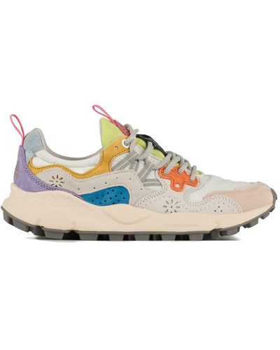 Flower Mountain Yamano 3 White And Pink Suede And Nylon Sneakers - Blue