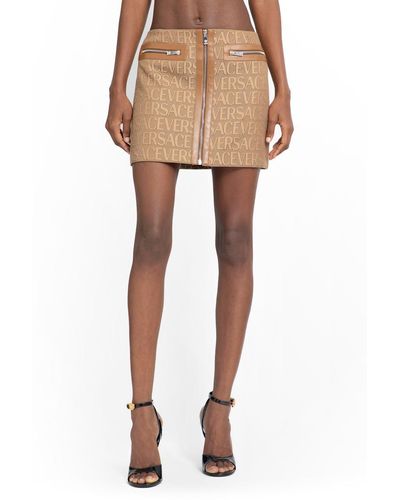 Versace Embroidered Jacquard Mini Skirt - Brown