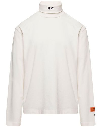 Heron Preston White Turtleneck Pullover With Contrasting Logo Embroidery In Cotton Man