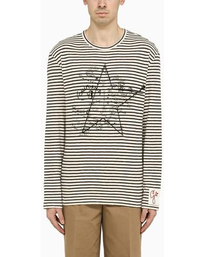 Golden Goose Deluxe Brand Ivory And Blue Striped T Shirt - Multicolour