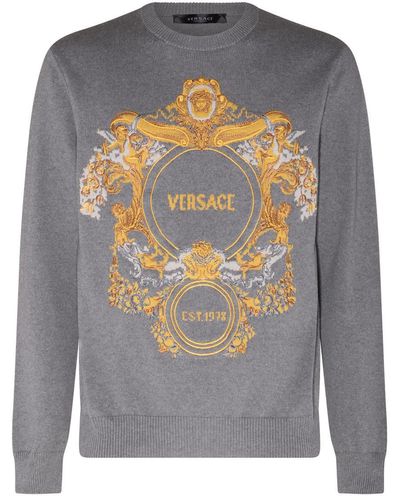 Versace Gray Cotton Logo Baroque Sweatshirt