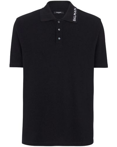 Balmain Logo-embroidered Cotton-piqué Polo Shirt - Black