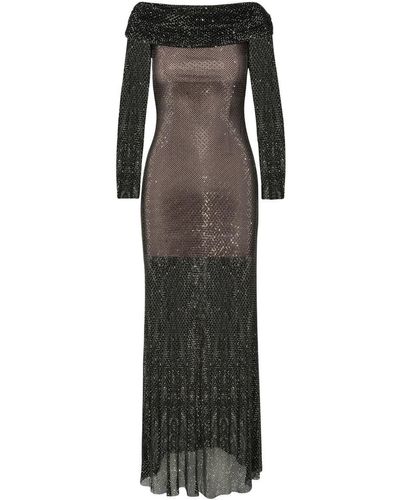 Self-Portrait Rhinestone Dress In Black Polyester