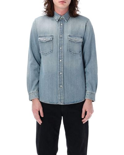 Saint Laurent Oversized Snap-Button Shirt - Blue