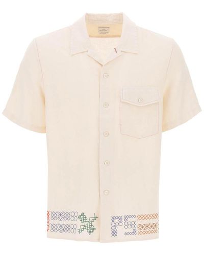 PS by Paul Smith Bowling Shirt With Cross-Stitch Embroidery Details - White