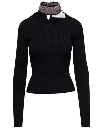 GIUSEPPE DI MORABITO Black Top Wuth Embellished Neck And Cut-out In Wool Blend Woman - Blue