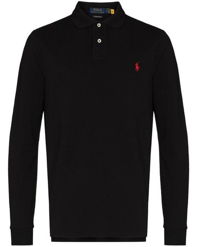 Polo Ralph Lauren Long-sleeved Logo-embroidered Custom Slim-fit Cotton-piqué Polo Shirt - Black