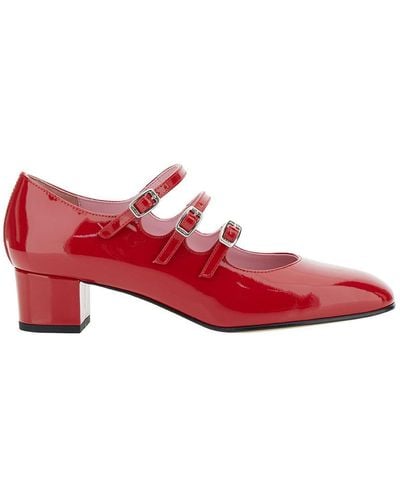 CAREL PARIS 'kina' Red Mary Janes With Straps And Block Heel In Patent Leather Woman