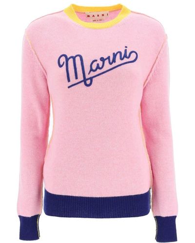 Marni Logoed Shetland Wool Sweater - Pink