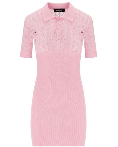 DSquared² Pink Openwork Knitted Dress