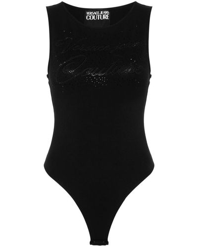 Versace Crystal-logo Sleeveless Bodysuit - Black