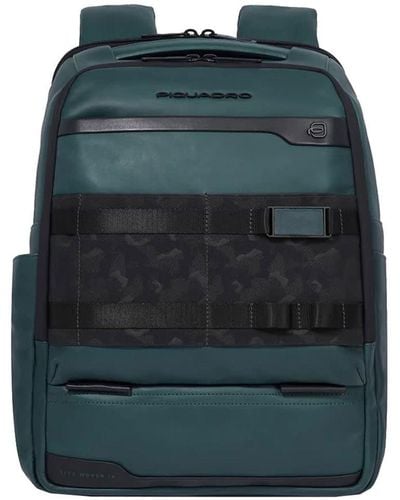 Piquadro 14" Medium Leather Laptop Backpack Bags - Grey