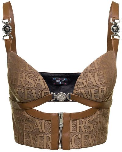Versace Bustier Top With Medusa And Cut-Out - Brown
