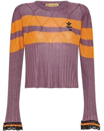 Cormio Olaf Viscose Sweater With Stripes - Pink