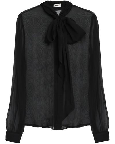 Saint Laurent Pussy-bow Silk Blouse - Black