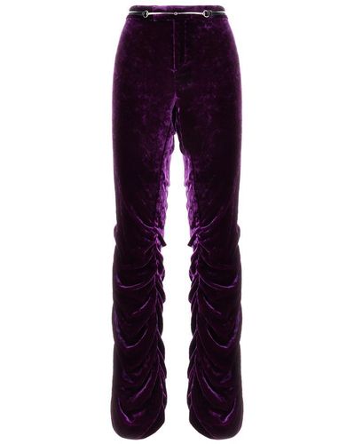 Gucci Belted Gathered Velvet Straight-leg Pants - Purple
