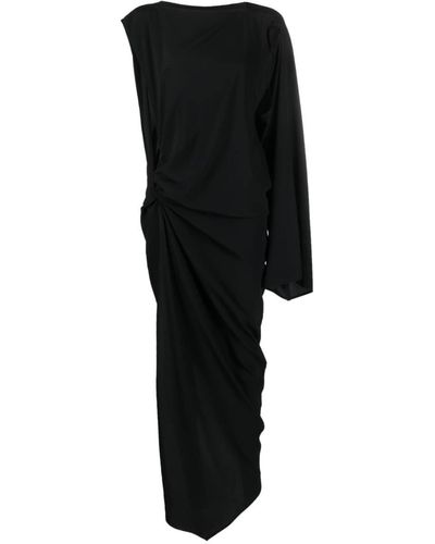 Rick Owens Long One-shoulder Draped Silk Blend Dress - Black
