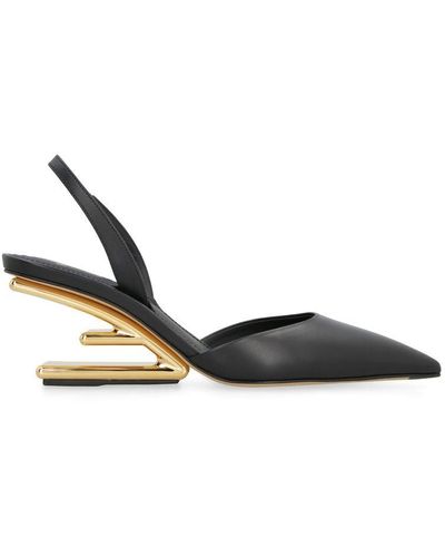 Fendi First Leather Slingback Court Shoes - Black