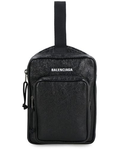 Balenciaga Explorer Leather Crossbody Bag - Black
