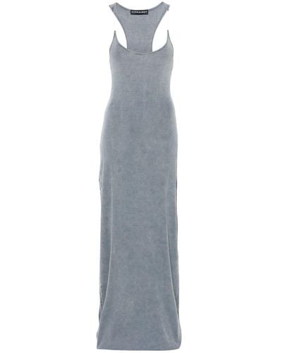 Y. Project Invisible Strap Cotton Long Dress - Blue