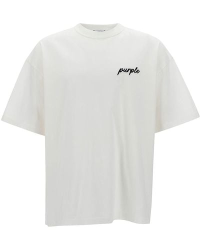 Purple Brand White Oversized T-shirt With Logo Lettering Print In Cotton Man