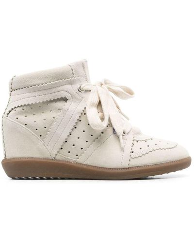 Isabel Marant Calf Suede Lace-up Sneakers - White