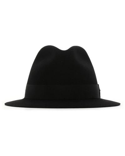 Saint Laurent Logo Plaque Fedora Hat - Black