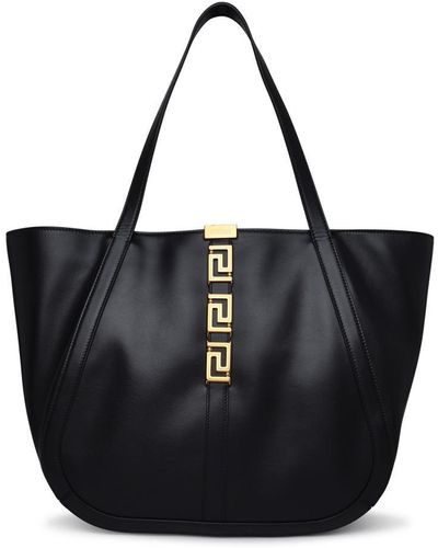 Versace Large 'greca Goddess' Leather Bag - Black
