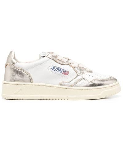 Autry Platinum And White Two-tone Leather Medalist Low Trainers