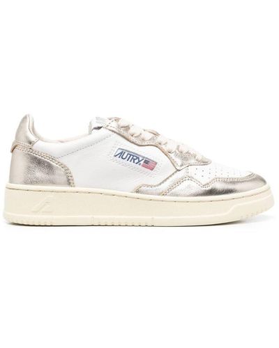 Autry Platinum And White Two-tone Leather Medalist Low Sneakers