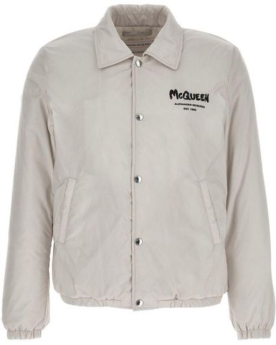 Alexander McQueen Logo Print Down Jacket - Grey