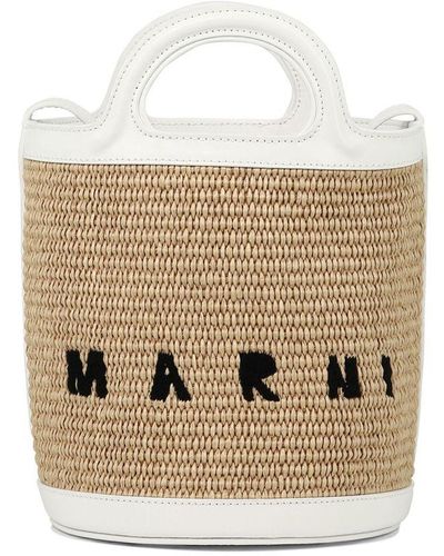 Marni Leather And Raffia Tropicalia Handle Bag - White